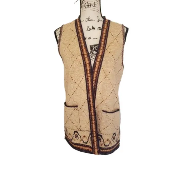 Sabra | Wheat Navy Orange Detailed Vintage Wintuk 1070's Sweater Vest