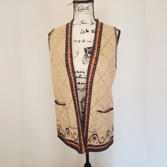 Sabra | Wheat Navy Orange Detailed Vintage Wintuk 1070's Sweater Vest