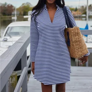 Sail To Sable Striped Long Sleeve Classic Tunic - Navy/White