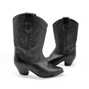 ☀️SALE☀️ Vintage Oak Tree Farms Black Tooled Leather Western Boots Size: 7