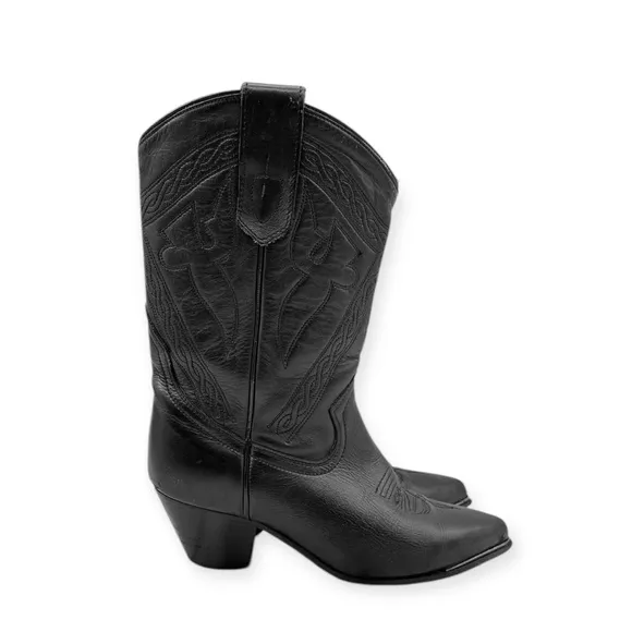 ☀️SALE☀️ Vintage Oak Tree Farms Black Tooled Leather Western Boots Size: 7