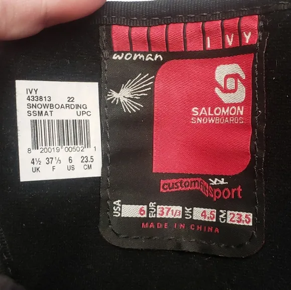 Salomon Ivy Snowboard Custom Fit Sport Black &amp; Pink Snowboard Boots size 6