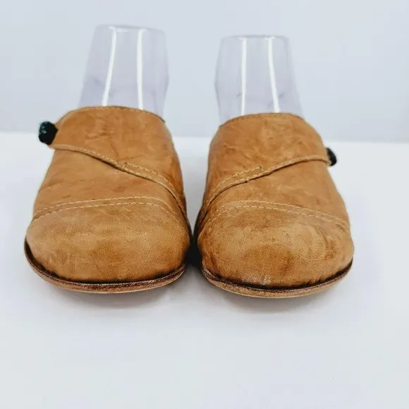 Salpy Slip Ons Slides Mules 6 Soft Camel Tan Leather Bead Embellished Handmade