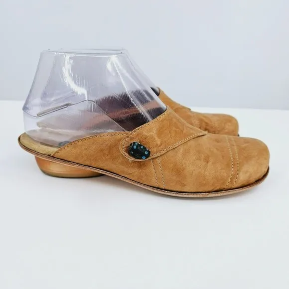 Salpy Slip Ons Slides Mules 6 Soft Camel Tan Leather Bead Embellished Handmade