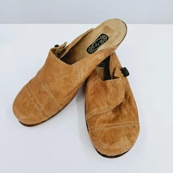 Salpy Slip Ons Slides Mules 6 Soft Camel Tan Leather Bead Embellished Handmade