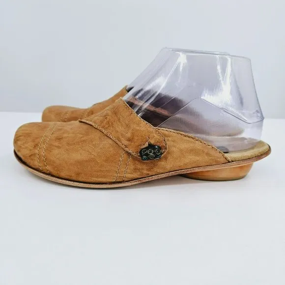 Salpy Slip Ons Slides Mules 6 Soft Camel Tan Leather Bead Embellished Handmade