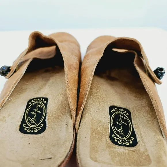 Salpy Slip Ons Slides Mules 6 Soft Camel Tan Leather Bead Embellished Handmade