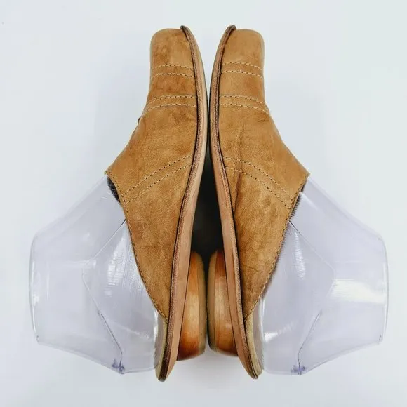 Salpy Slip Ons Slides Mules 6 Soft Camel Tan Leather Bead Embellished Handmade