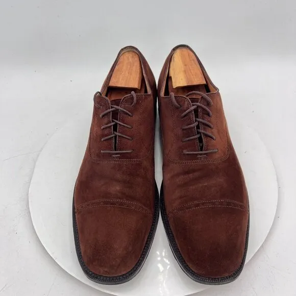 Salvatore Ferragamo Gold Men Size 11D Chestnut Suede Cap Toe Oxford Dress Shoes