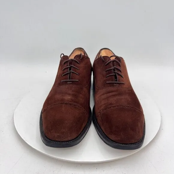 Salvatore Ferragamo Gold Men Size 11D Chestnut Suede Cap Toe Oxford Dress Shoes