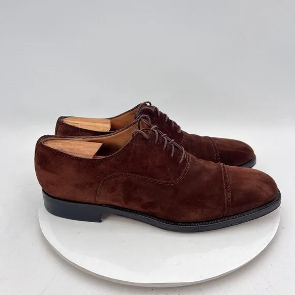 Salvatore Ferragamo Gold Men Size 11D Chestnut Suede Cap Toe Oxford Dress Shoes