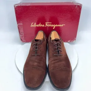 Salvatore Ferragamo Gold Men Size 11D Chestnut Suede Cap Toe Oxford Dress Shoes