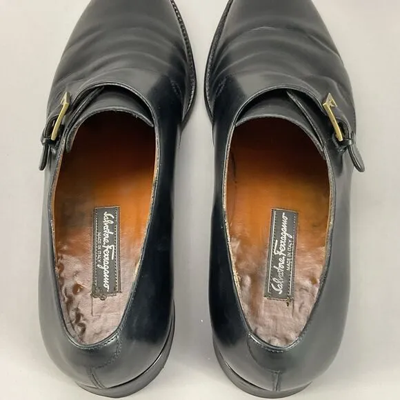 Salvatore Ferragamo Men’s Size 10 D Black Leather Monk Strap Buckle Dress Shoes