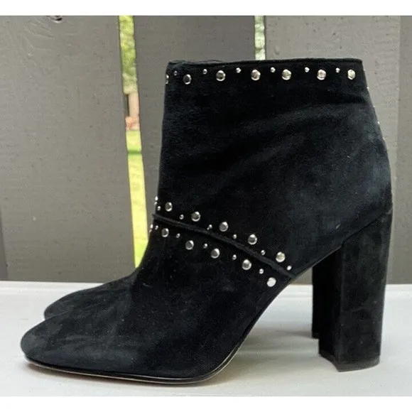 Sam Edelman Chandler Suede Black Leather Studded Ankle Boots Heels Sz 10 M