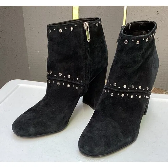 Sam Edelman Chandler Suede Black Leather Studded Ankle Boots Heels Sz 10 M