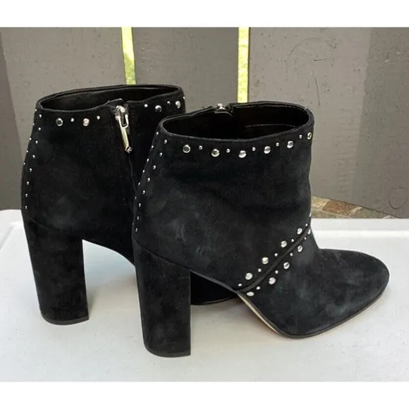 Sam Edelman Chandler Suede Black Leather Studded Ankle Boots Heels Sz 10 M