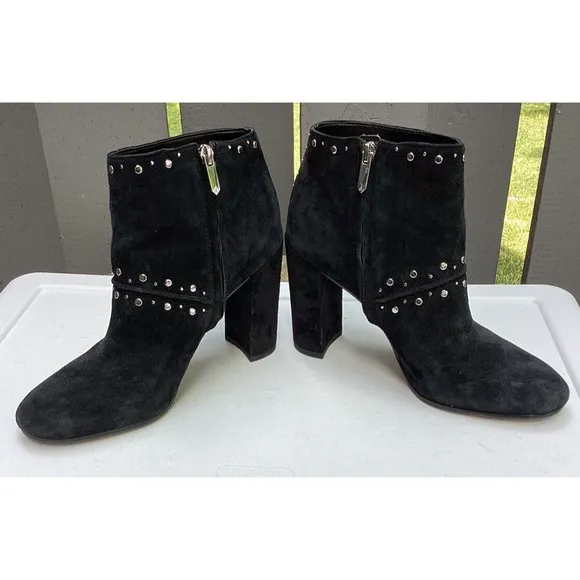 Sam Edelman Chandler Suede Black Leather Studded Ankle Boots Heels Sz 10 M