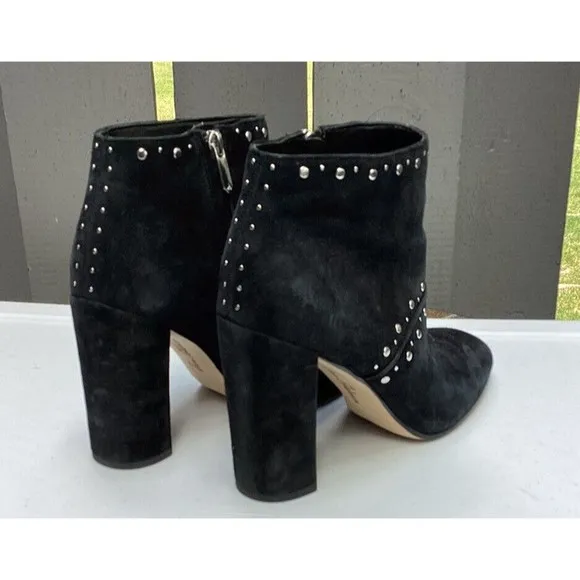 Sam Edelman Chandler Suede Black Leather Studded Ankle Boots Heels Sz 10 M