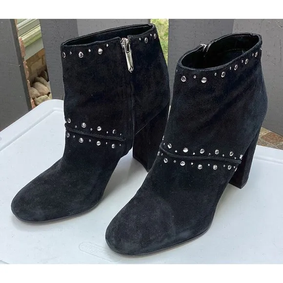 Sam Edelman Chandler Suede Black Leather Studded Ankle Boots Heels Sz 10 M