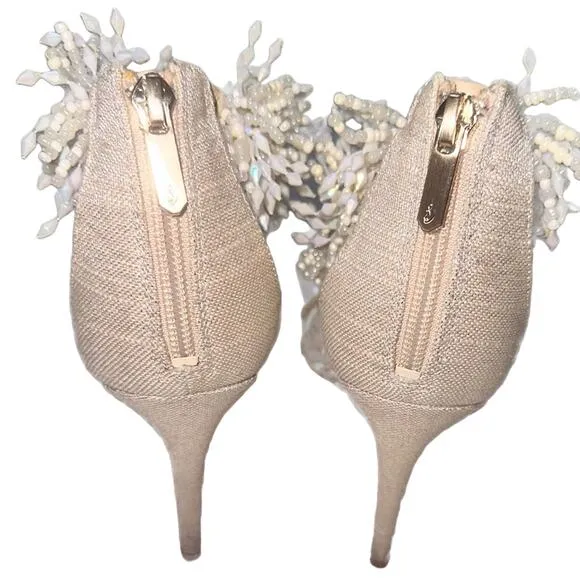 Sam Edelman Gillie Sand Linen Womens Open Toe Stiletto Heels Beaded 7.5