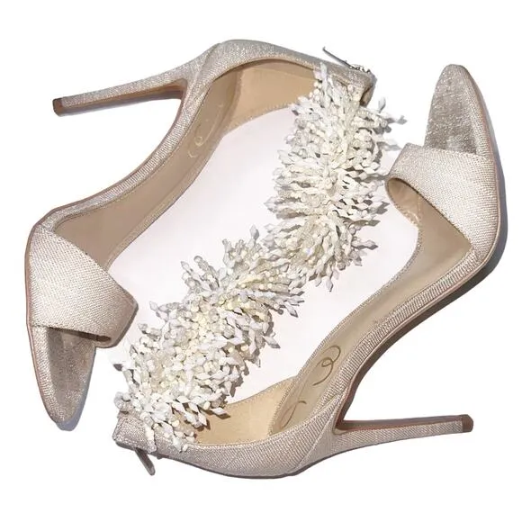 Sam Edelman Gillie Sand Linen Womens Open Toe Stiletto Heels Beaded 7.5