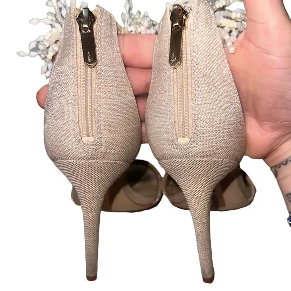 Sam Edelman Gillie Sand Linen Womens Open Toe Stiletto Heels Beaded 7.5