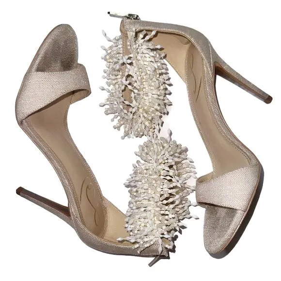 Sam Edelman Gillie Sand Linen Womens Open Toe Stiletto Heels Beaded 7.5