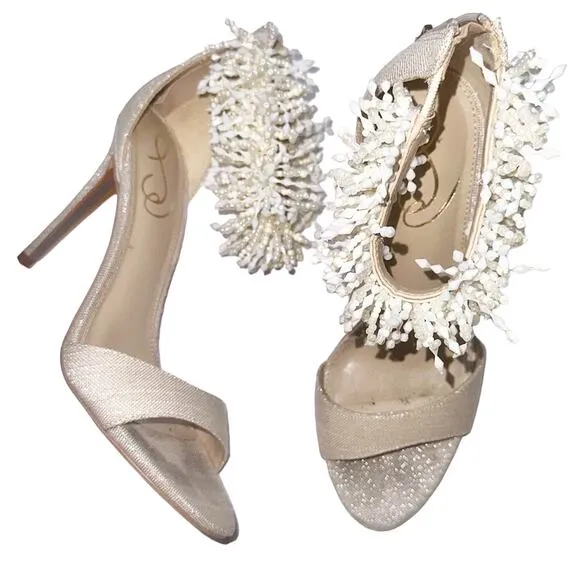 Sam Edelman Gillie Sand Linen Womens Open Toe Stiletto Heels Beaded 7.5
