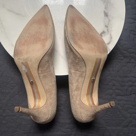 Sam Edelman Hazel Slip On Pointed Toe Pumps Shoes Suede Nude SZ US 9.5 Beige