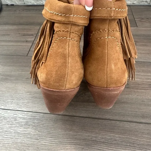 Sam Edelman Letti Whiskey Suede Western Boho Floral Embroidered Ankle Boots 8.5