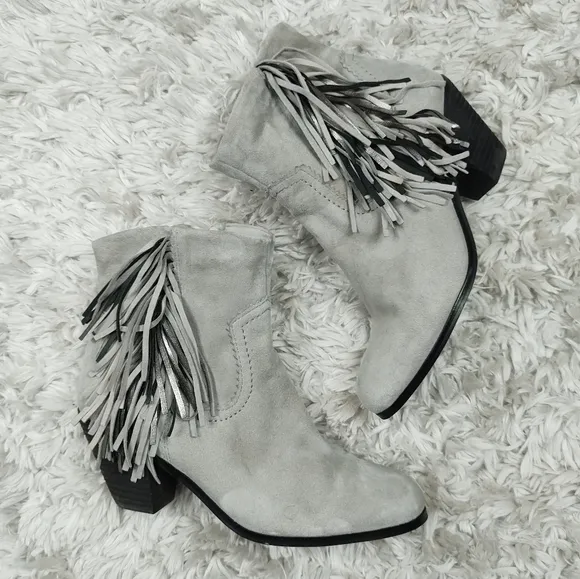 Sam Edelman Louie gray fringe boho ankle boots