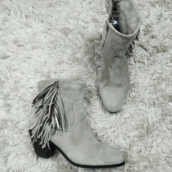 Sam Edelman Louie gray fringe boho ankle boots