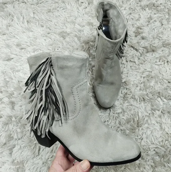 Sam Edelman Louie gray fringe boho ankle boots