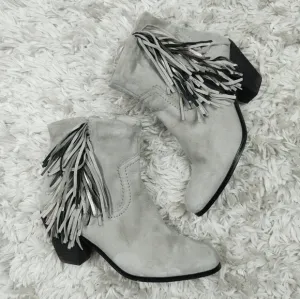 Sam Edelman Louie gray fringe boho ankle boots