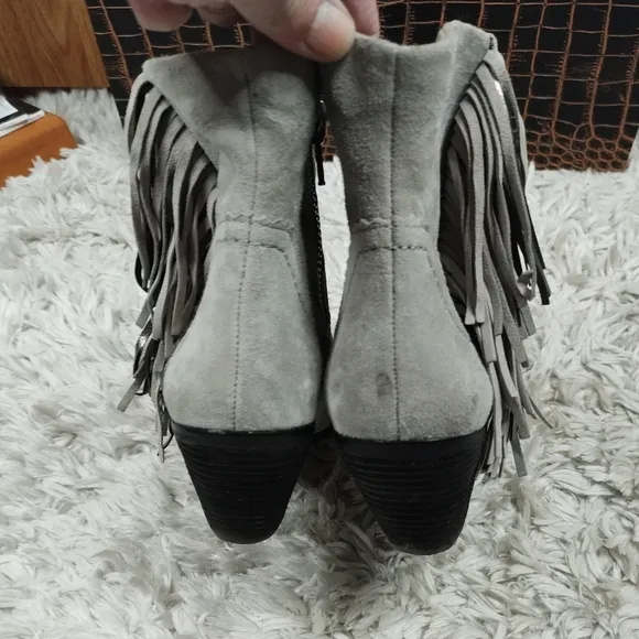 Sam Edelman Louie gray fringe boho ankle boots