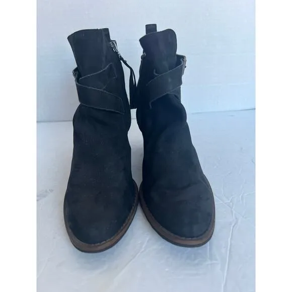 Sam Edelman Morris Black Leather Buckling Strap Boho Western Ankle Boots Sz 8M