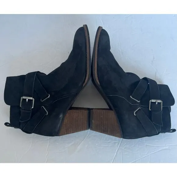 Sam Edelman Morris Black Leather Buckling Strap Boho Western Ankle Boots Sz 8M