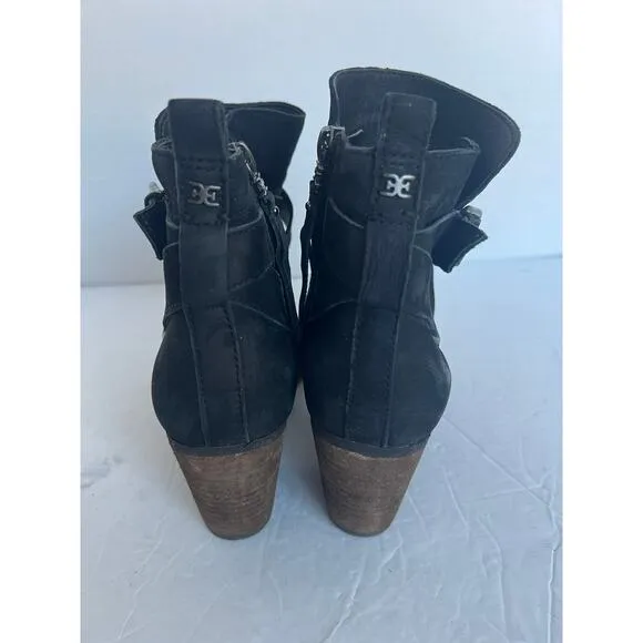 Sam Edelman Morris Black Leather Buckling Strap Boho Western Ankle Boots Sz 8M