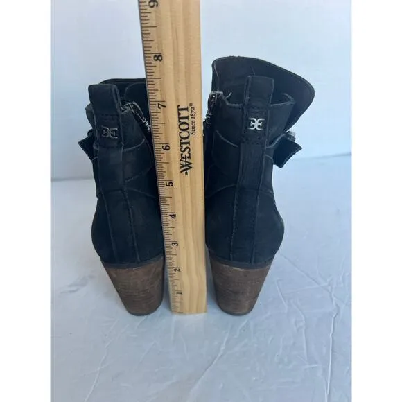 Sam Edelman Morris Black Leather Buckling Strap Boho Western Ankle Boots Sz 8M