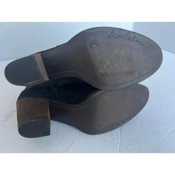 Sam Edelman Morris Black Leather Buckling Strap Boho Western Ankle Boots Sz 8M
