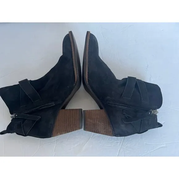 Sam Edelman Morris Black Leather Buckling Strap Boho Western Ankle Boots Sz 8M