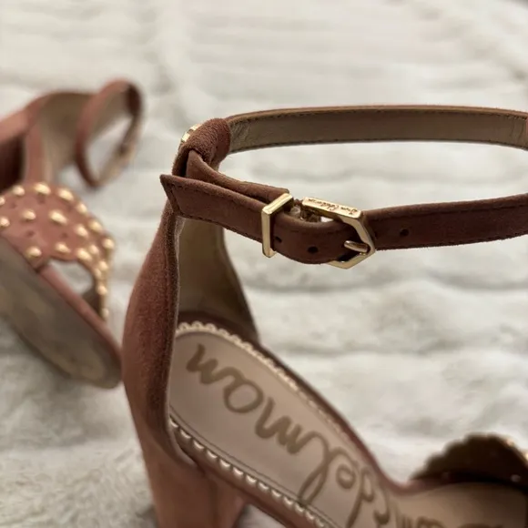 Sam Edelman Suede Studded Open Toe Chunky Heels Size 8