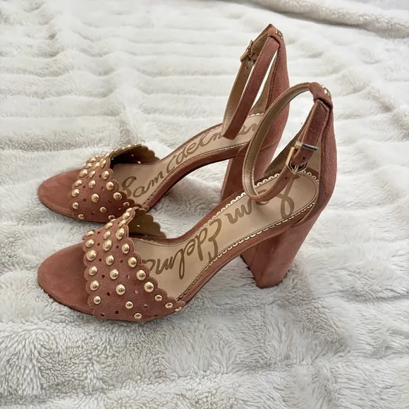 Sam Edelman Suede Studded Open Toe Chunky Heels Size 8