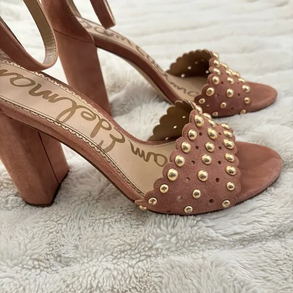 Sam Edelman Suede Studded Open Toe Chunky Heels Size 8