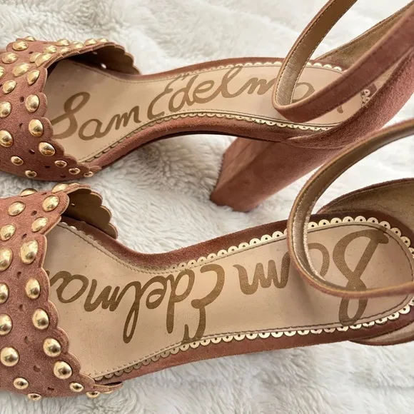 Sam Edelman Suede Studded Open Toe Chunky Heels Size 8