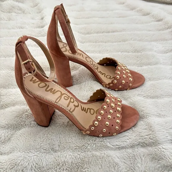 Sam Edelman Suede Studded Open Toe Chunky Heels Size 8