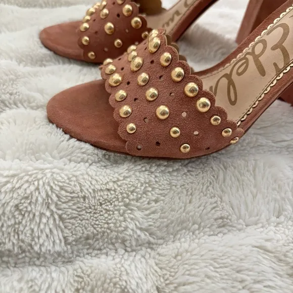 Sam Edelman Suede Studded Open Toe Chunky Heels Size 8
