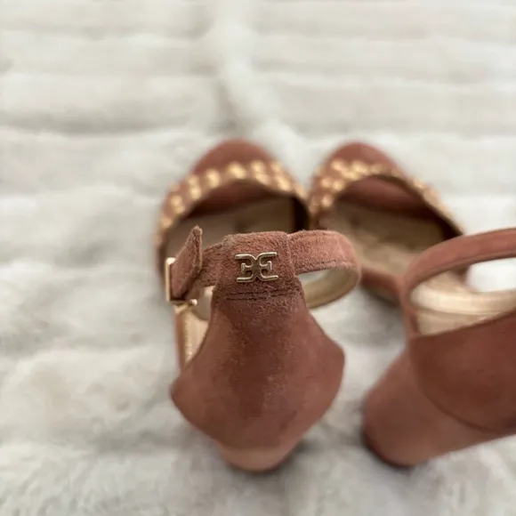 Sam Edelman Suede Studded Open Toe Chunky Heels Size 8