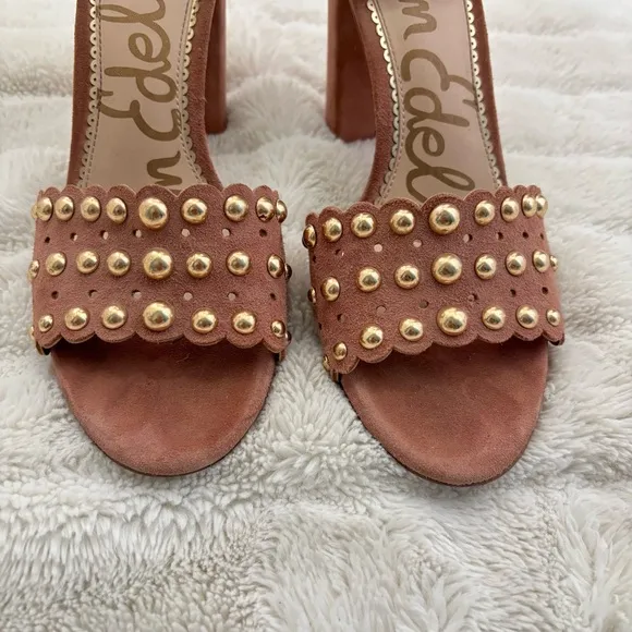 Sam Edelman Suede Studded Open Toe Chunky Heels Size 8