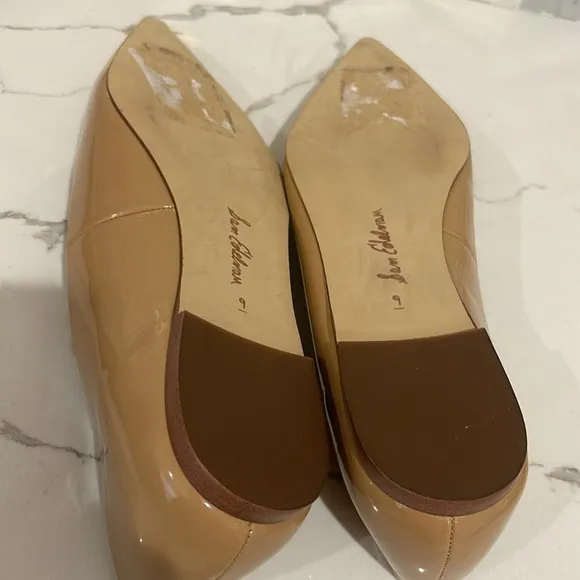 Sam Edelman WANDA POINTED TOE FLAT Tan Golden Sand Patent Slip on size 9